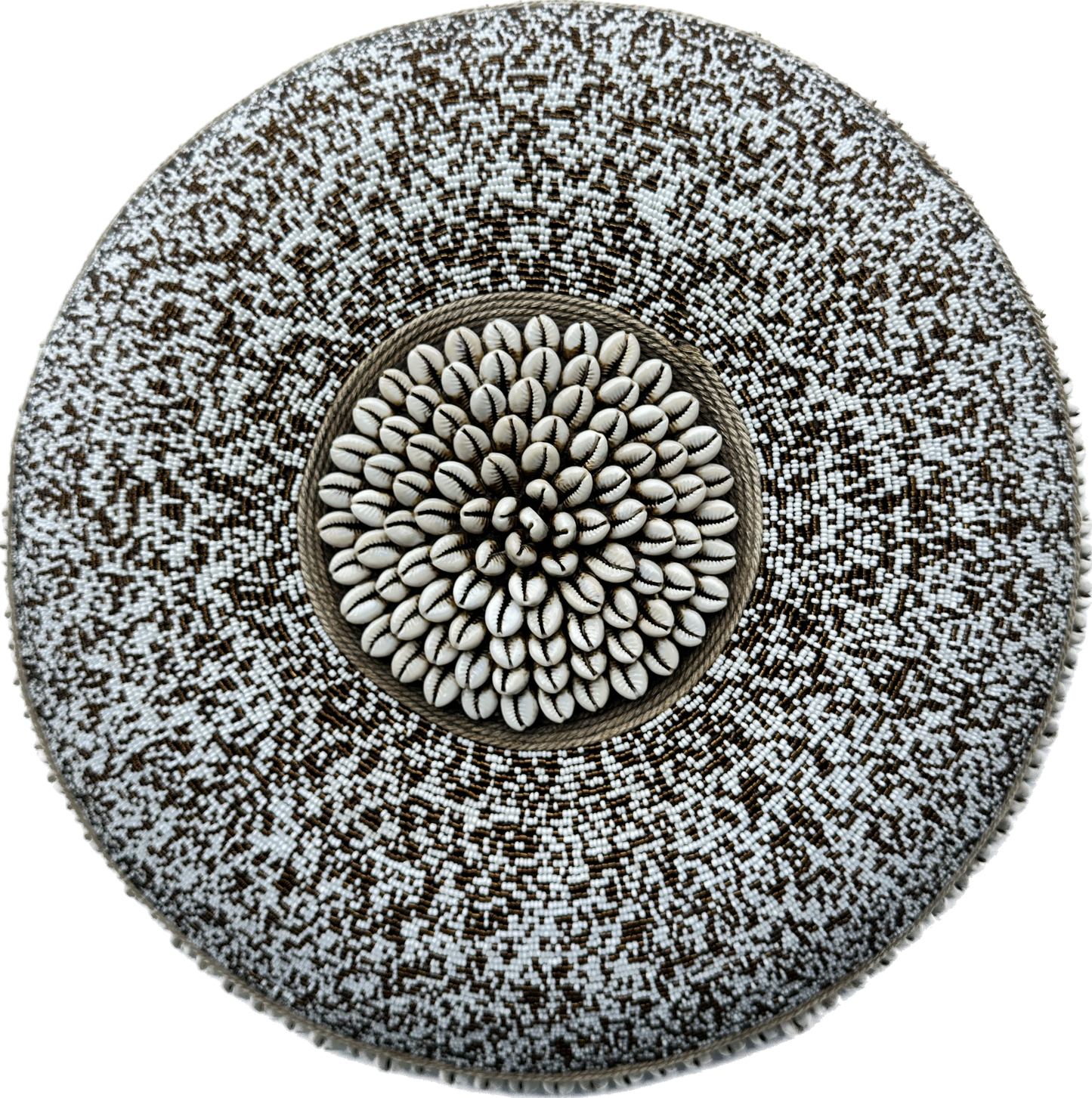 Decorative Beaded African Shield (16 in.) – Bronze & white SM40M21