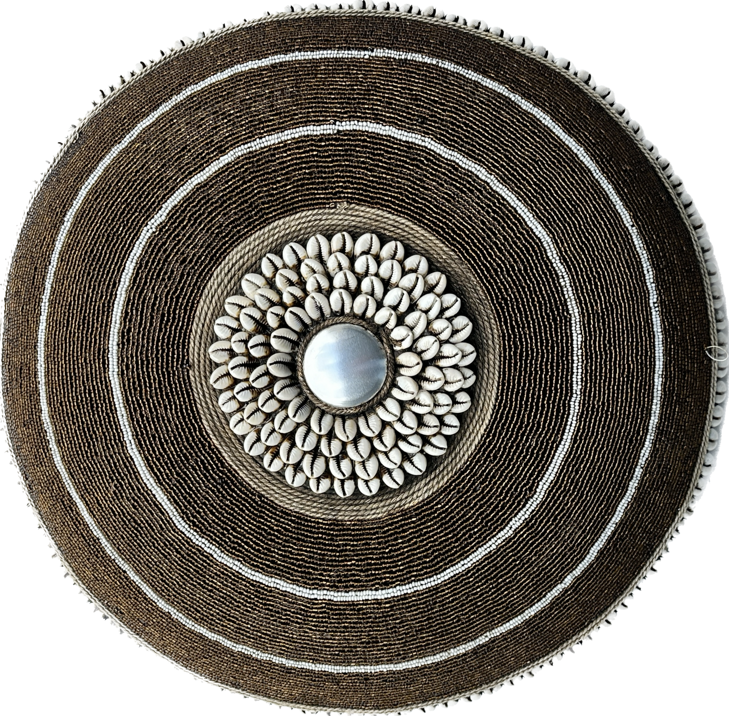 Decorative Beaded African Shield (16 in.) – bronze & white SM40M22