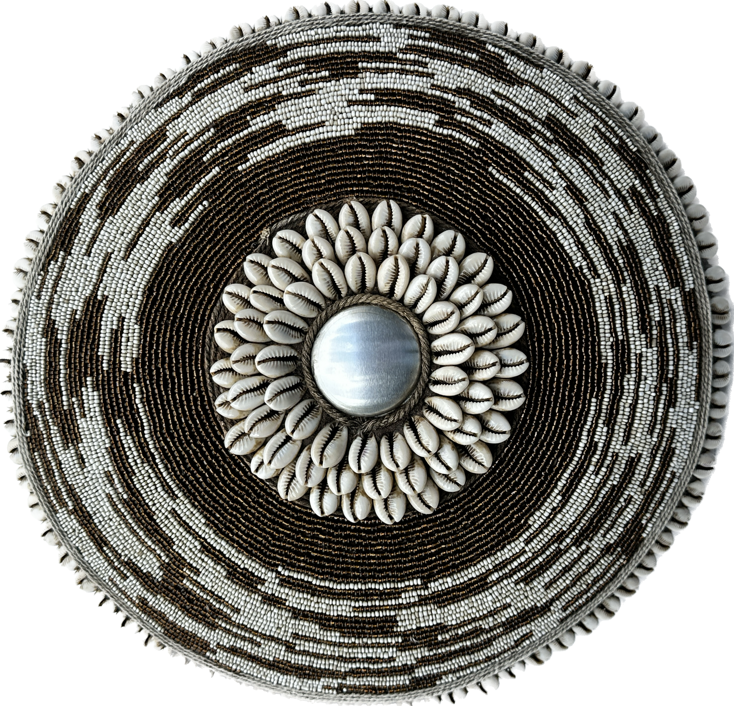 Beaded African Shield (14 in.) – Bronze & White SS30M15