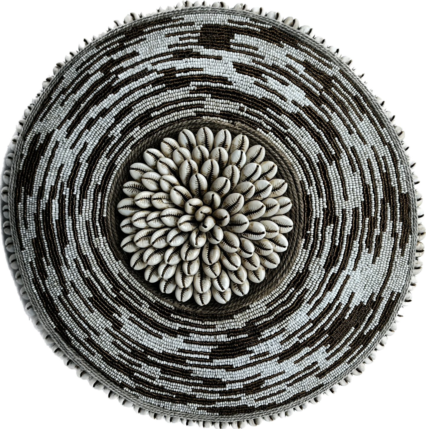 Decorative Beaded African Shield (14 in.) – Bronze & White SS30M16