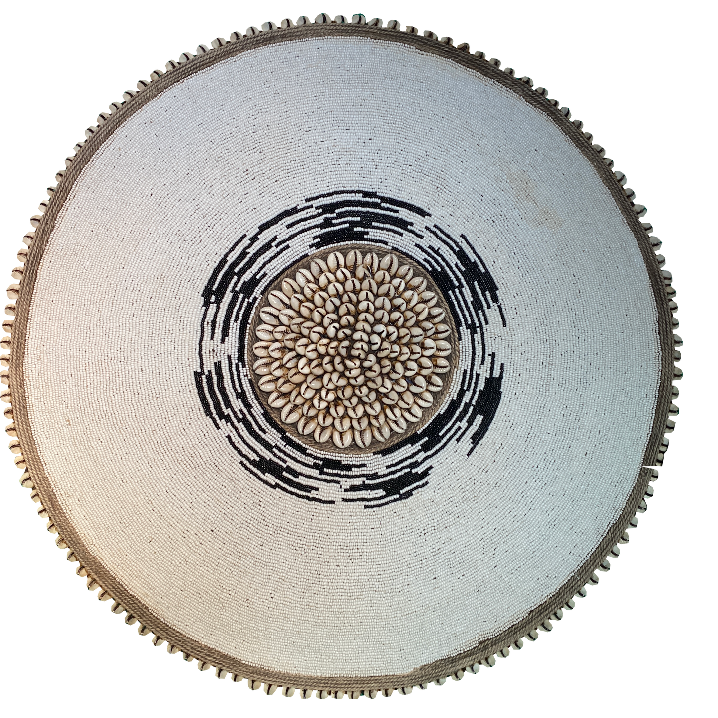 Decorative Beaded African Shield (22 in.) – White & Black SL55M11