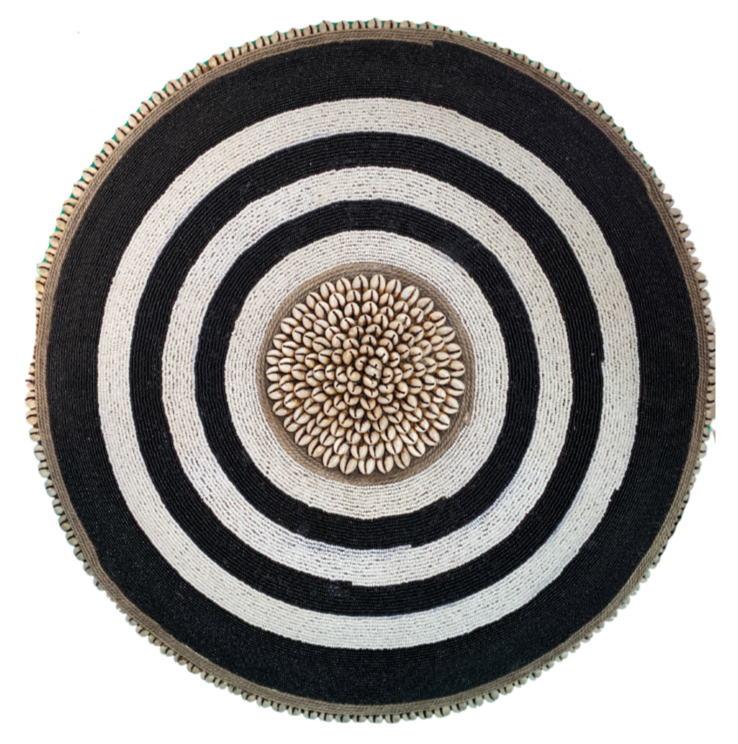 Decorative Beaded African Shield (22 in.) – White & Black SL55M6