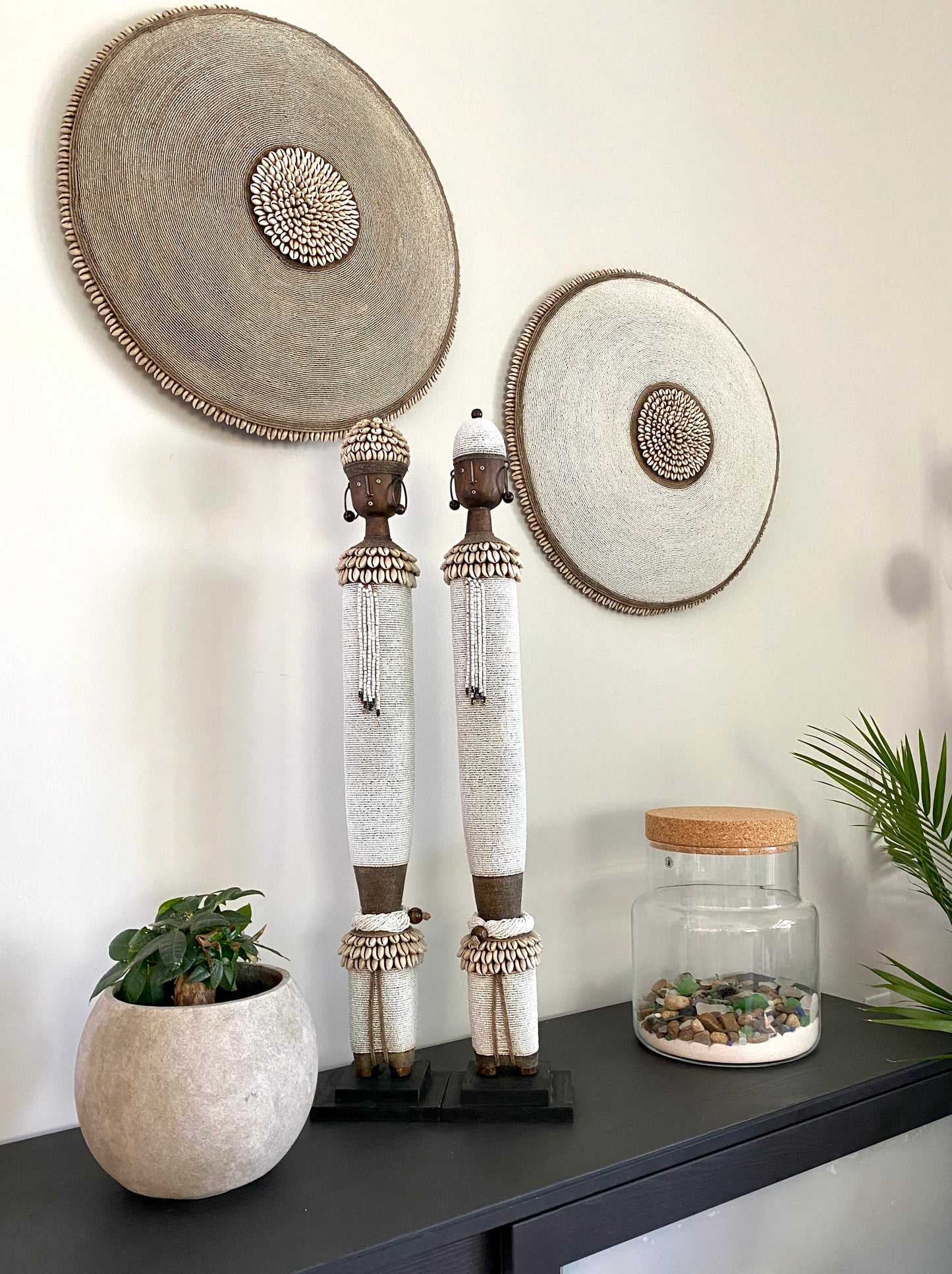 Decorative Beaded African Shield (22 in.) - White SL55W