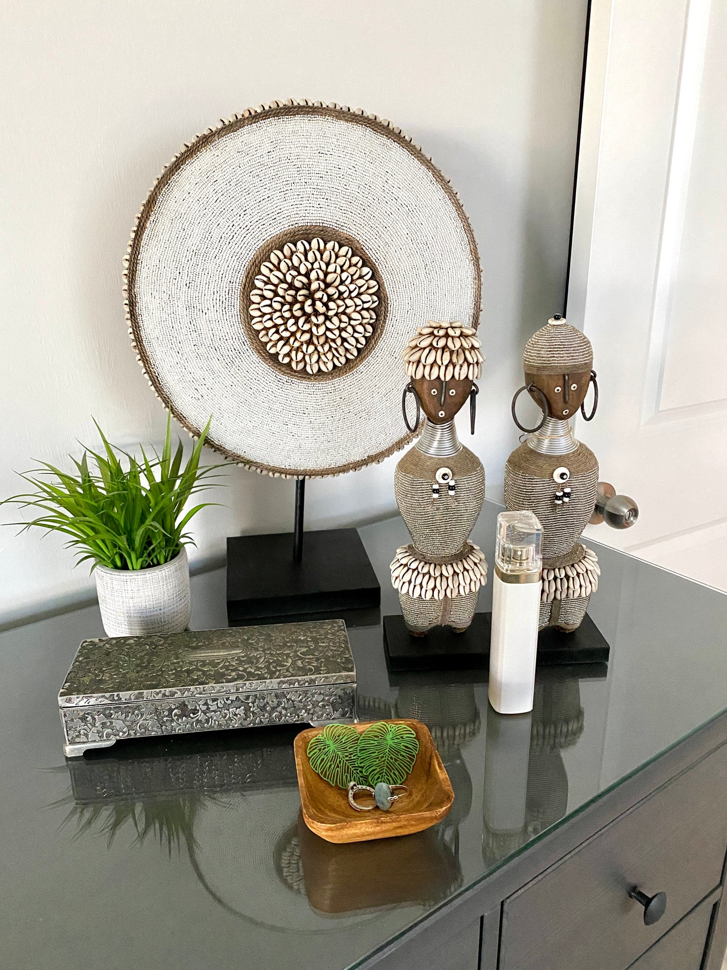 Decorative Beaded African Shield on Stand – Gold SP30G