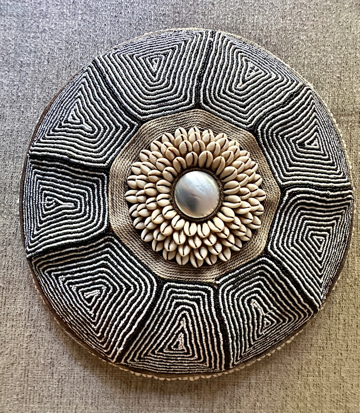 Decorative Beaded African Shield (16 in.) – Black & White SM40M3