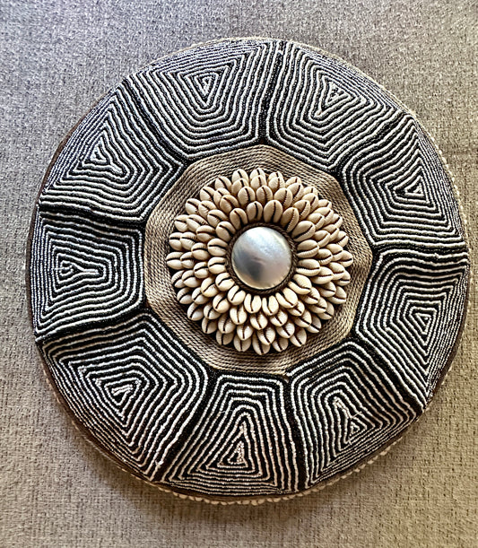 Decorative Beaded African Shield (16 in.) – Black & White SM40M3