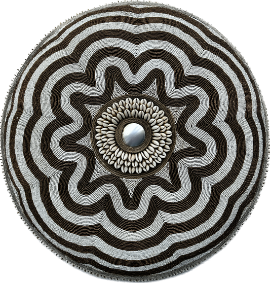 Decorative Beaded African Shield (22 in.) - Bronze & White SL55M28