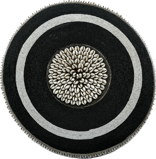 Decorative Beaded African Shield (16 in.) – Black & white SM40M18