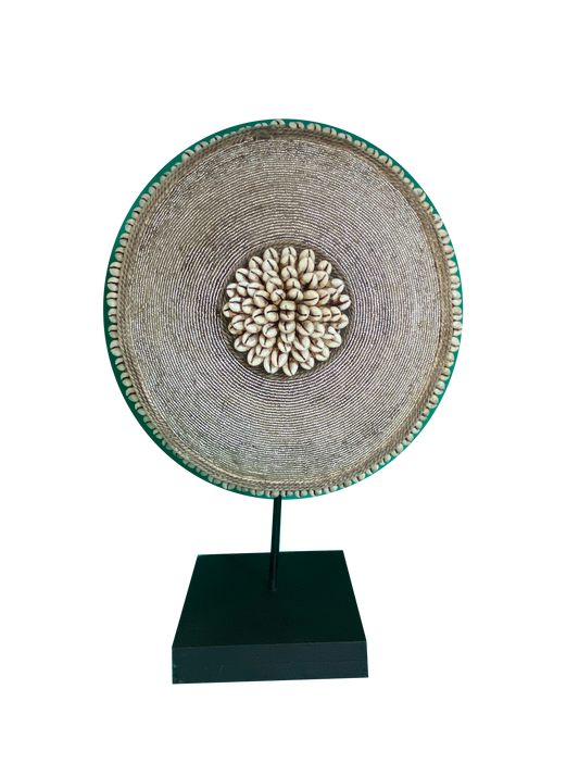 Decorative Beaded African Shield on Stand – Silver SP30S