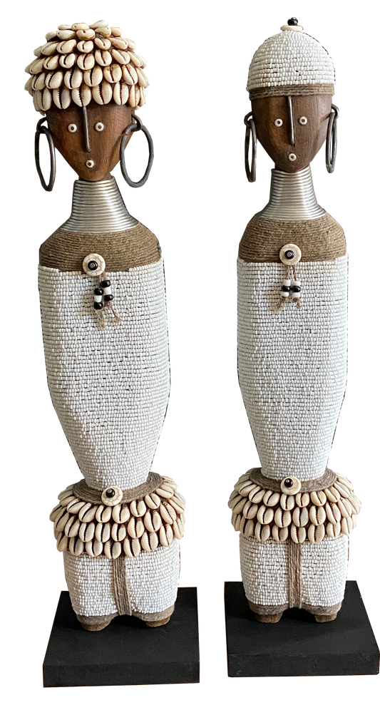 Beaded Wooden Namji Doll Pair (15.75 in.) - White  DCF40W