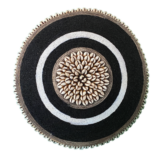 Decorative Beaded African Shield (14 in.) – Black & White SS30M2