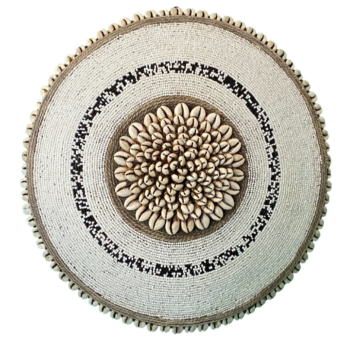 Decorative Beaded African Shield (14 in.) – White & Black SS30M4