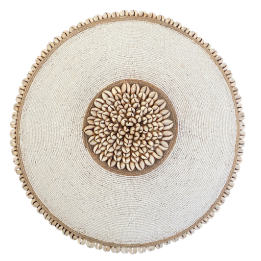 Decorative Beaded African Shield (22 in.) - White SL55W