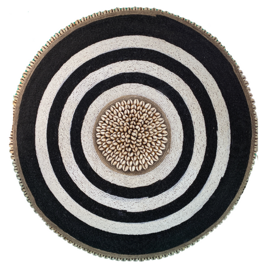 Decorative Beaded African Shield (22 in.) – White & Black SL55M6