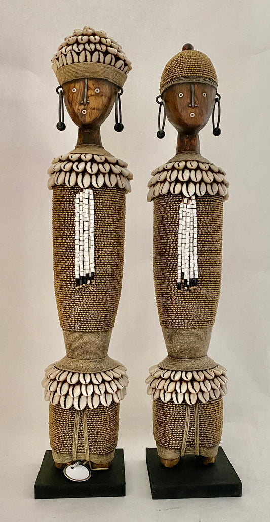 Beaded Wooden Namji Doll Pair (19.65 in.) - Gold DSF50G