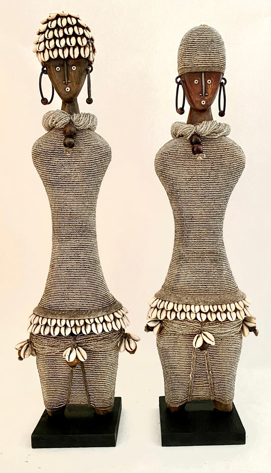 Beaded Wooden Namji Doll Pair (21.25 in.) - Silver DNF54S