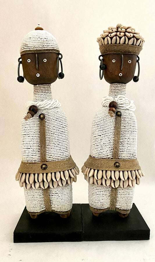 Beaded Wooden Namji Doll Pair (11.8 in.) - White DLF30W