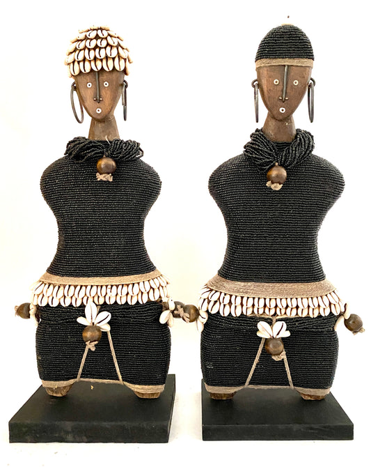 Beaded Wooden Namji Doll Pair (16.55 in.) - Black DFF42B