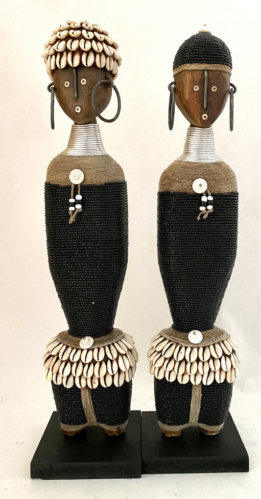 Beaded Wooden Namji Doll Pair (15.75 in.) - Black DCF40B