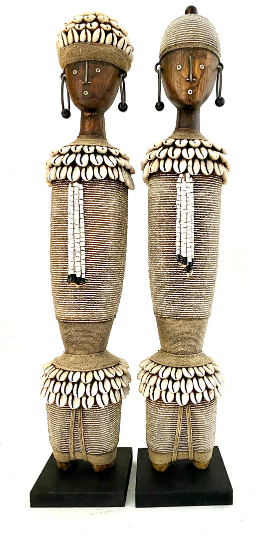 Beaded Wooden Namji Doll Pair (19.65 in.) - Silver DSF50S