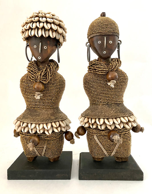 Beaded Wooden Namji Doll Pair (9.85 in.)- Gold DBF25G