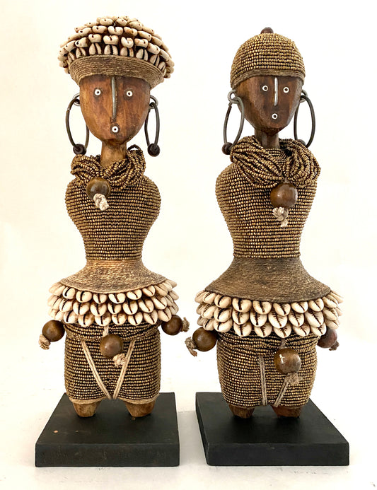 Beaded Wooden Namji Doll Pair (11.8 in.) - Gold DHF30G