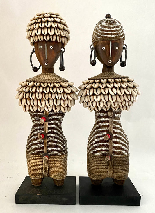 Beaded Wooden Namji Doll Pair (11.8 in.) - Silver DSF30S