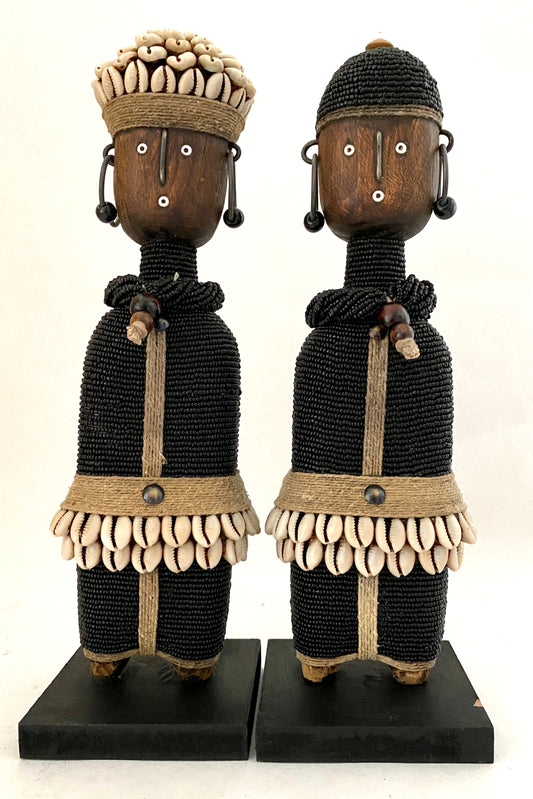 Beaded Wooden Namji Doll Pair (11.8 in.) - Black DLF30B