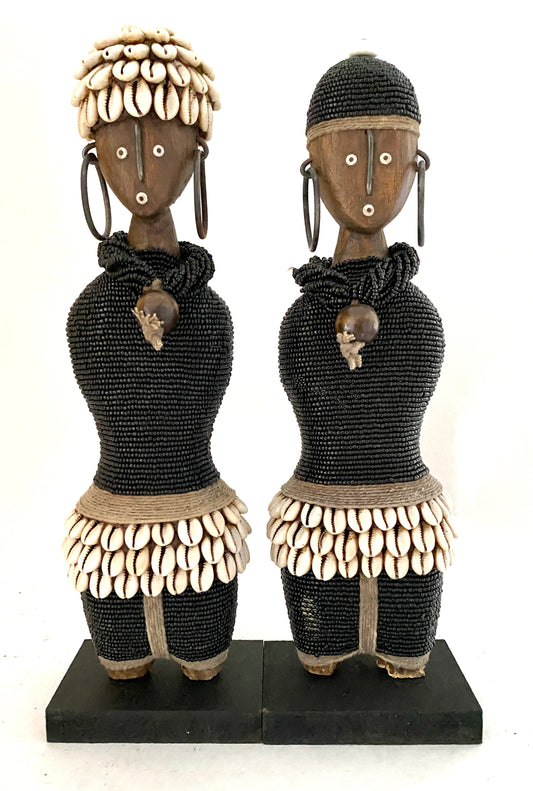 Beaded Wooden Namji Doll Pair (11.8 in.) - Black DPF30B