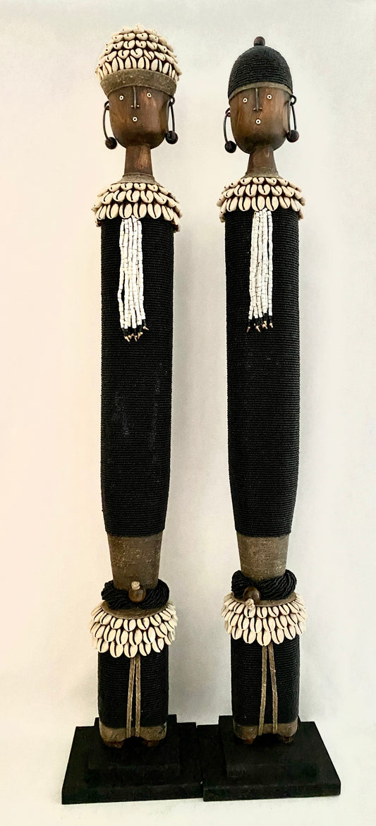 Beaded Wooden Namji Doll Pair (33.45 in.) - Black DSF85B