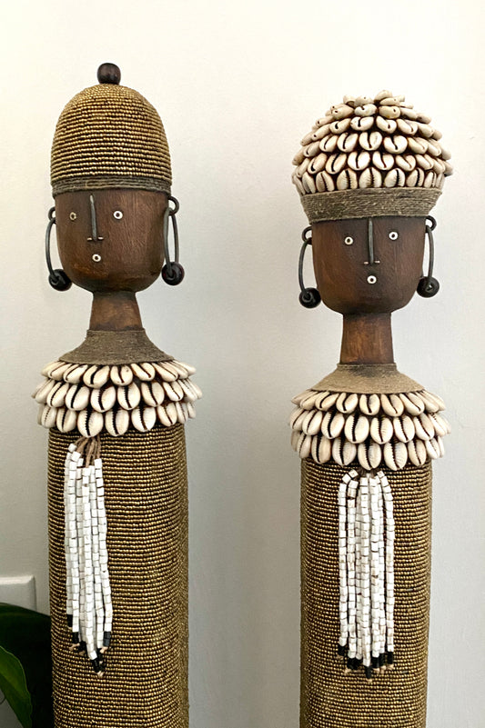 Beaded Wooden Namji Doll Pair (33.45 in.) - Gold DSF85G