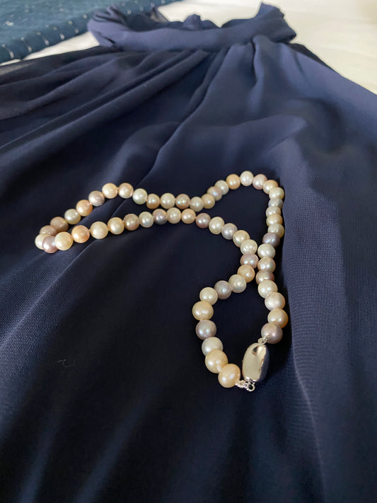 Pearl Necklace - Natural Pastel colors 0.275" in diameter 17.75" length Freshwater Cultured